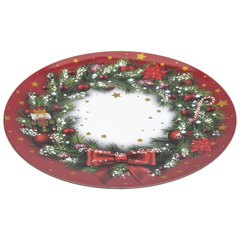 Assiette de Noël avec couronne D33cm - rouge - image 1