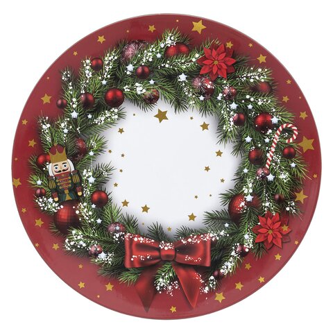 Assiette de Noël avec couronne D33cm - rouge - image 2