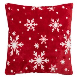 Coussin 40x40cm rouge avec flocons de neige