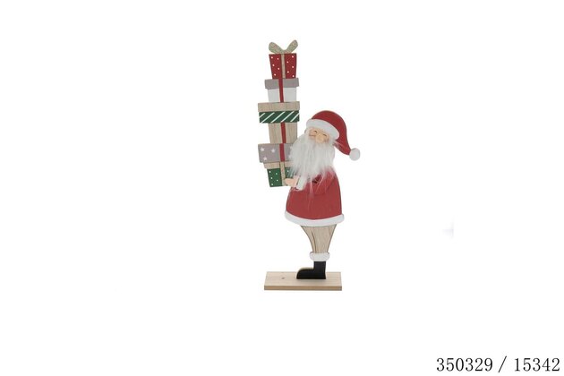 Kerstman met geschenk 18x7x44cm hout