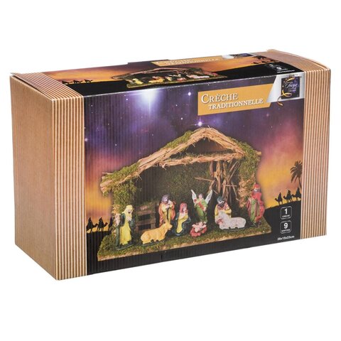 kerststal + 9 figuren 38x16x23 - afbeelding 3