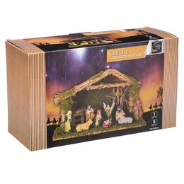 kerststal + 9 figuren 38x16x23 - afbeelding 4