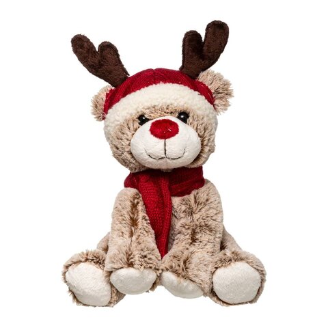 Peluche renne avec bonnet H35cm