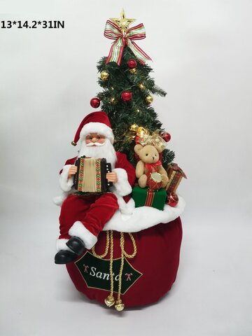 Pere Noel accordeon sac cadeau 75cm