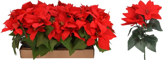 Plant artificiël poinsettia H25cm 5bloemen