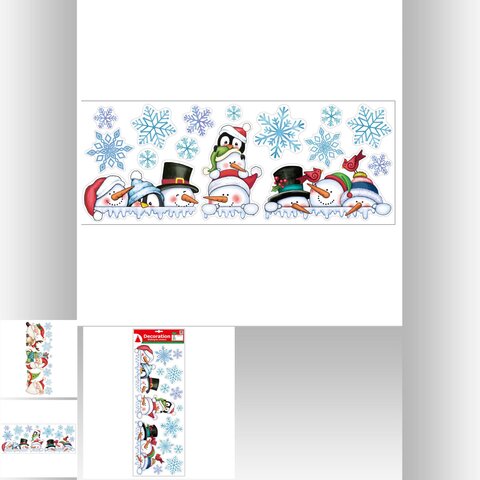 Raamstickers Kerstman met sneeuwman L60cm - afbeelding 3