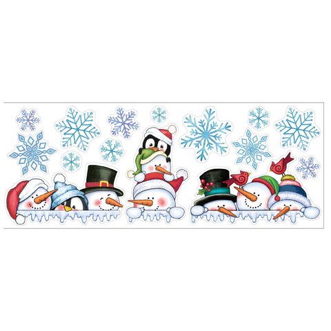 Stickers fenêtres Père Noël avec bonhomme neige L60cm - image 1